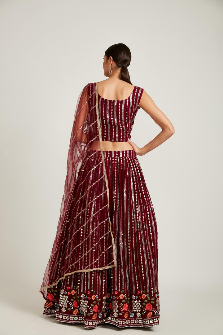 Neerus Wine Color Georgette Fabric Lehenga Choli
