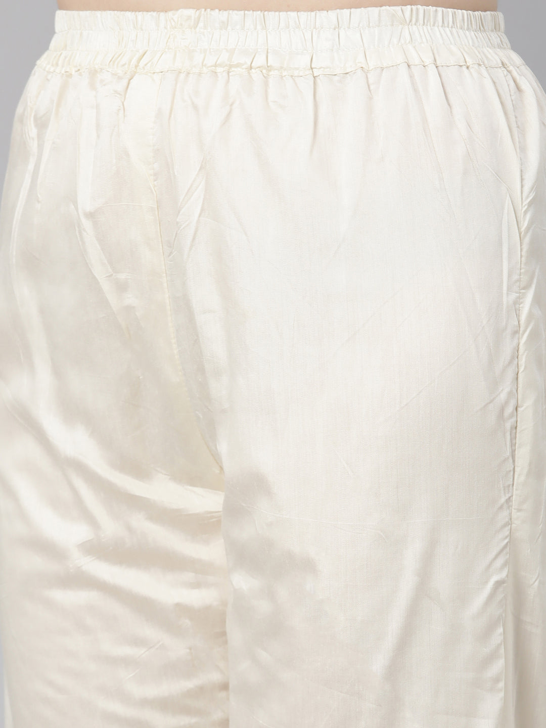 Neerus Cream Regular Knee Length Embroidered Kurta Solid Trousers With Dupatta