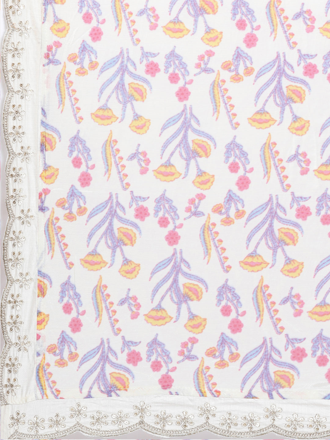 Neerus Cream Regular Knee Length Embroidered Kurta Solid Trousers With Dupatta