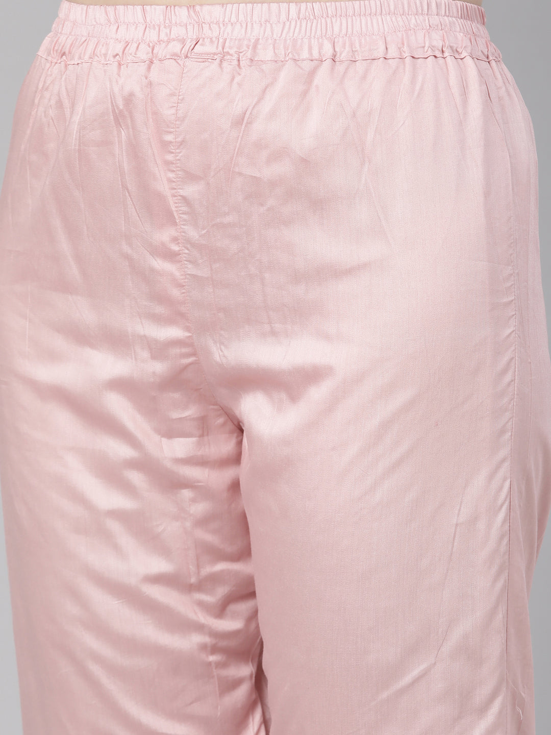 Neeru's Peach Regular Knee Length Embroidered Kurta Solid Trousers With Dupatta