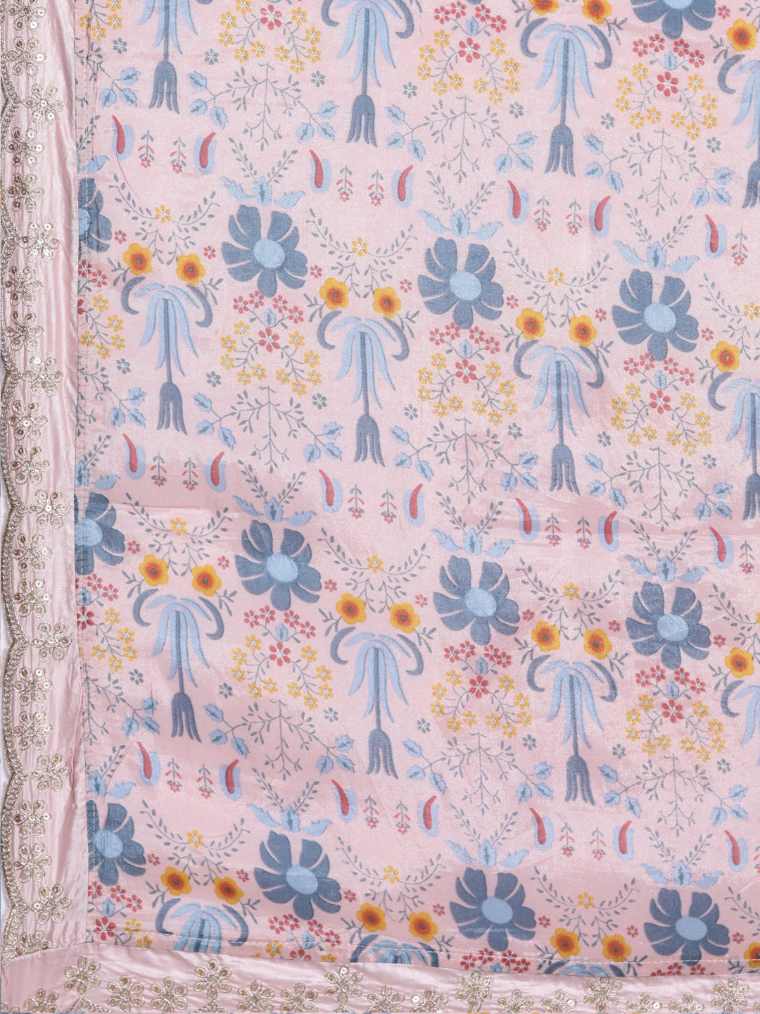 Neerus Peach Regular Knee Length Embroidered Kurta Solid Trousers With Dupatta