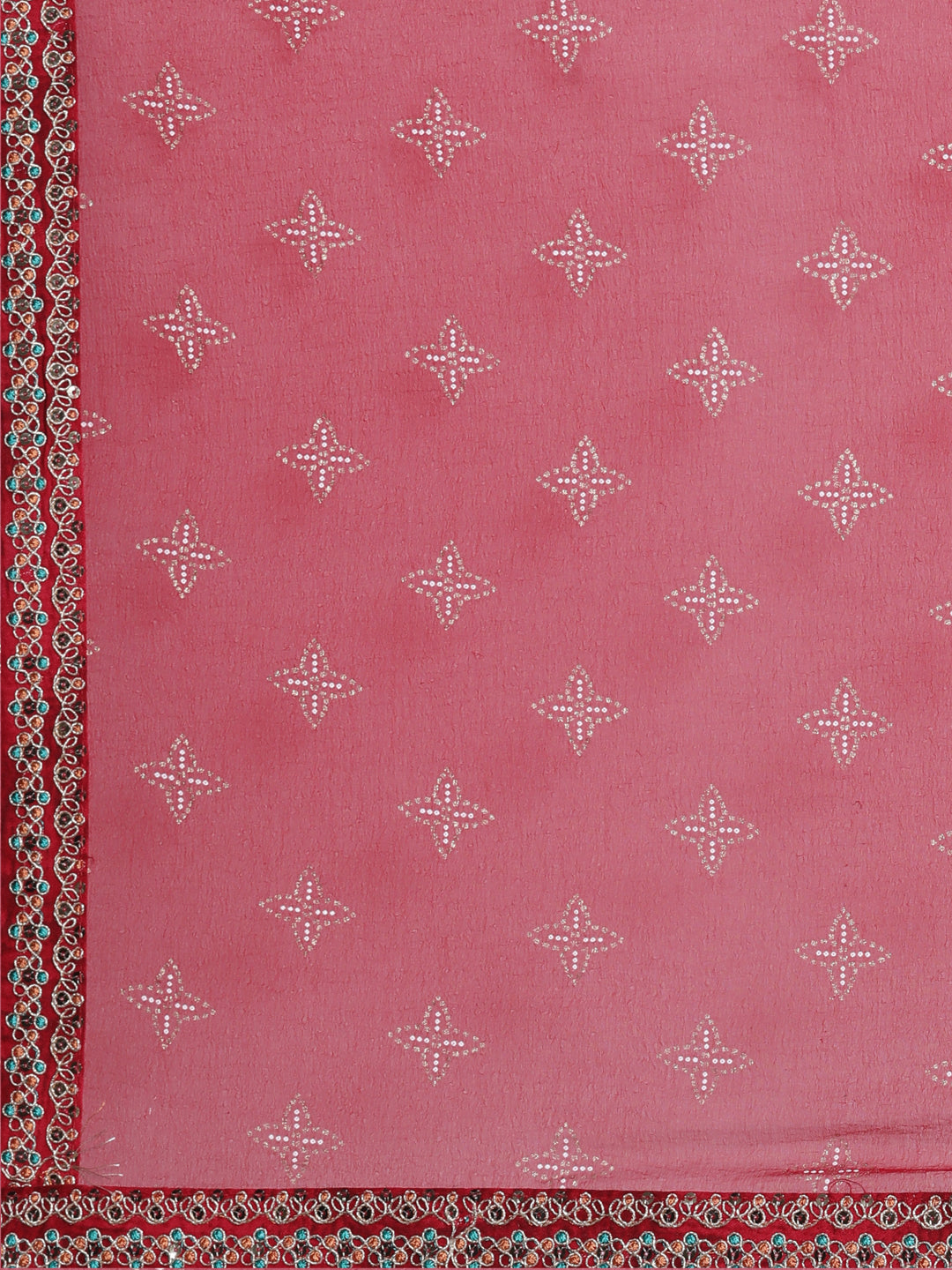 Neerus Red printed kurta set with trouser and dupatta - detail view 4