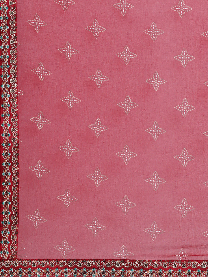 Neerus Red printed kurta set with trouser and dupatta - detail view 4