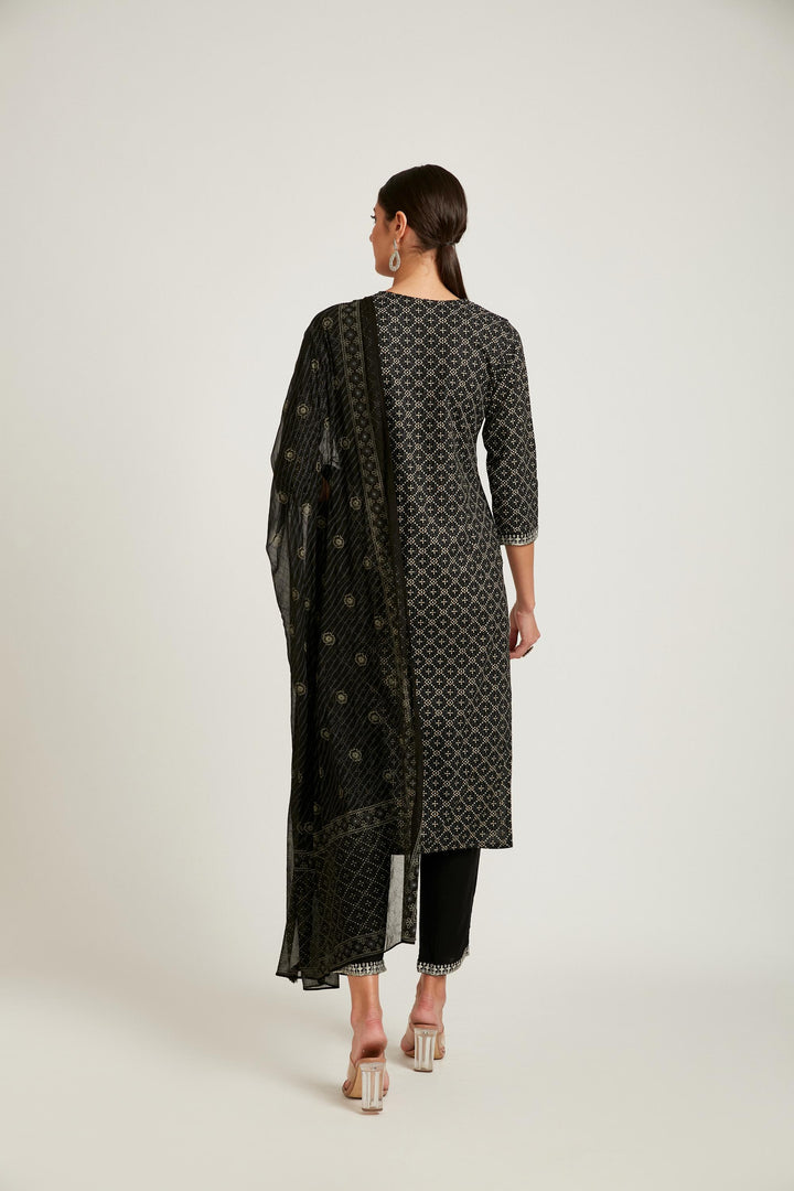 Neerus Black Color Cotton Fabric Kurta Set