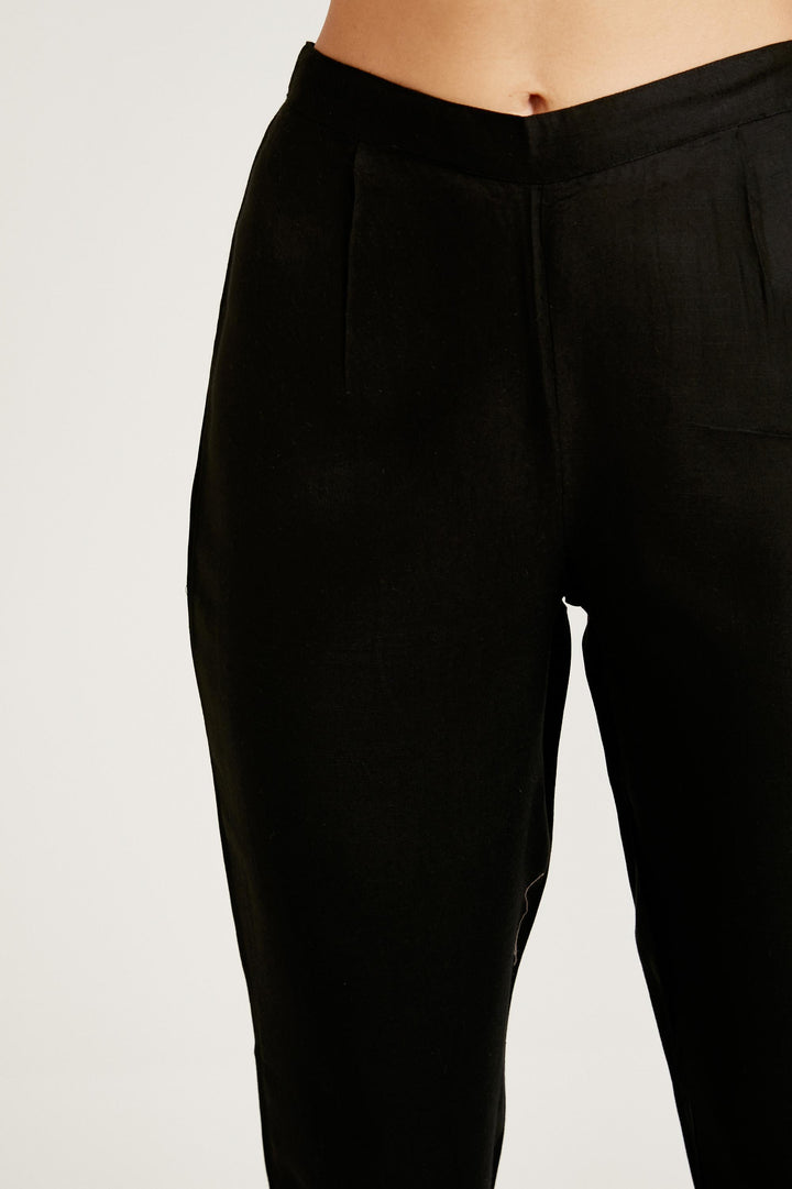 Neerus Black Color Cotton Fabric Kurta Set