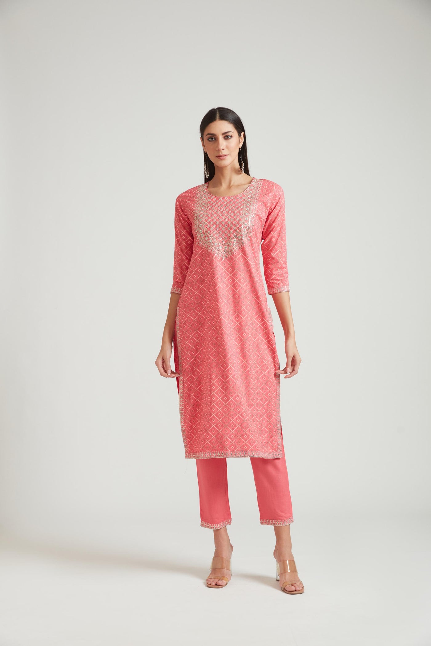 Neeru's Deep Caramine Color Cotton Fabric Salwar Kameez