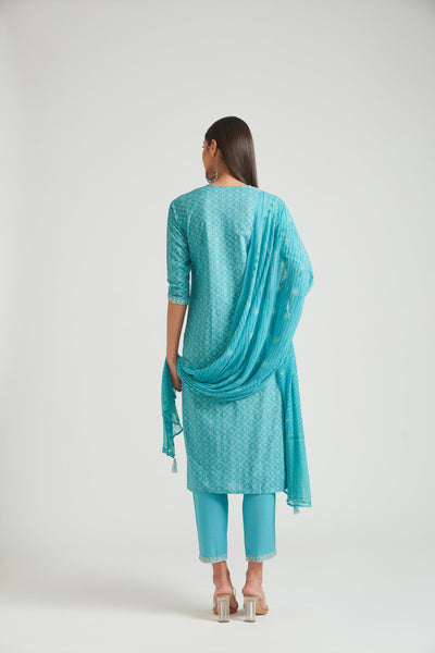 Neeru's Ferozi Color Cotton Fabric Salwar Kameez