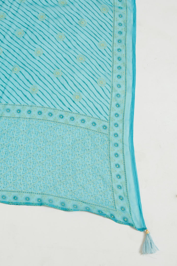 Neerus Blue cotton kurta set salwar kameez - detail view 4