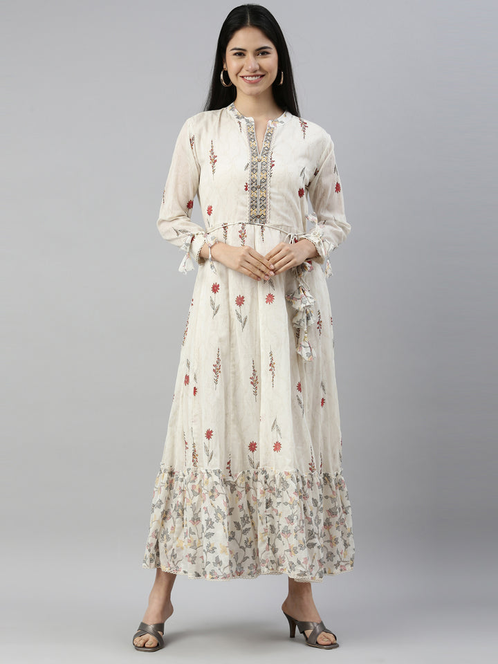 Neerus Maroon cotton solid kurti maxi silhouette - front view
