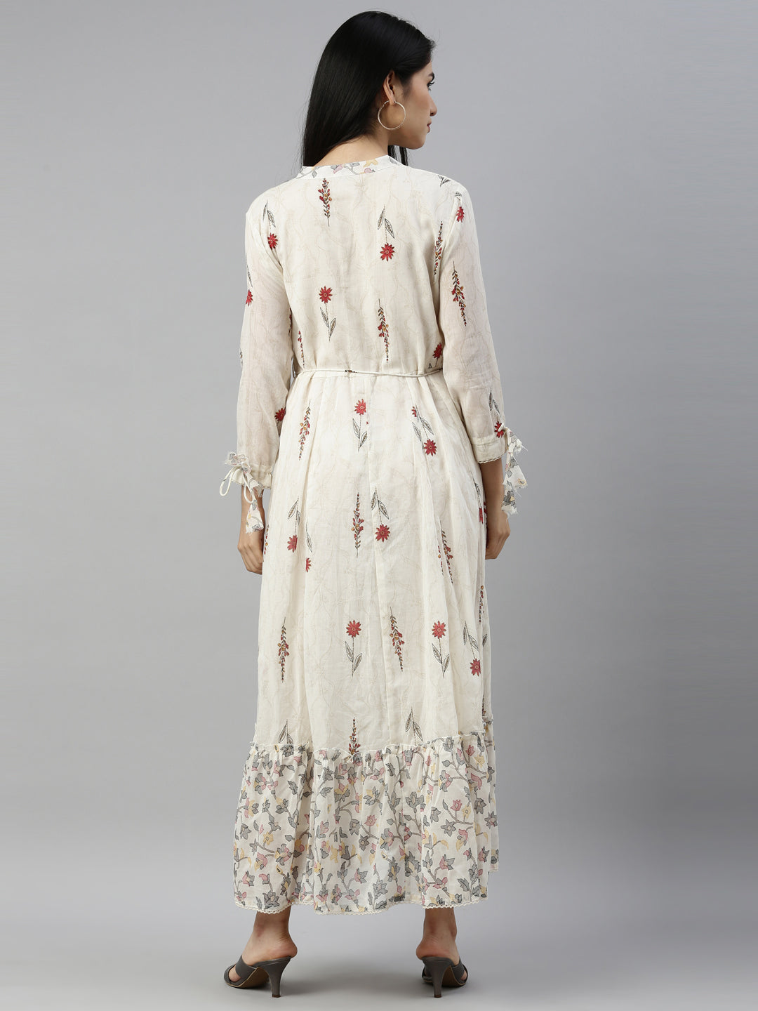Neerus Maroon cotton solid kurti maxi silhouette - detail view 2