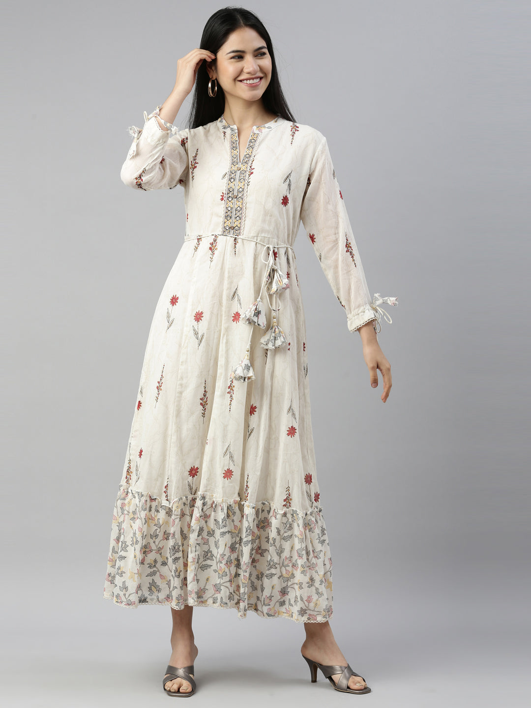 Neerus Maroon cotton solid kurti maxi silhouette - detail view 3