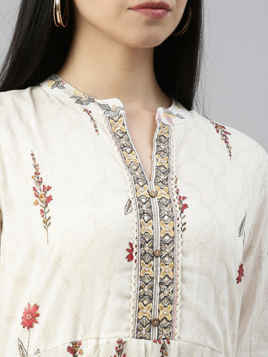 Neerus Maroon cotton solid kurti maxi silhouette - detail view 5