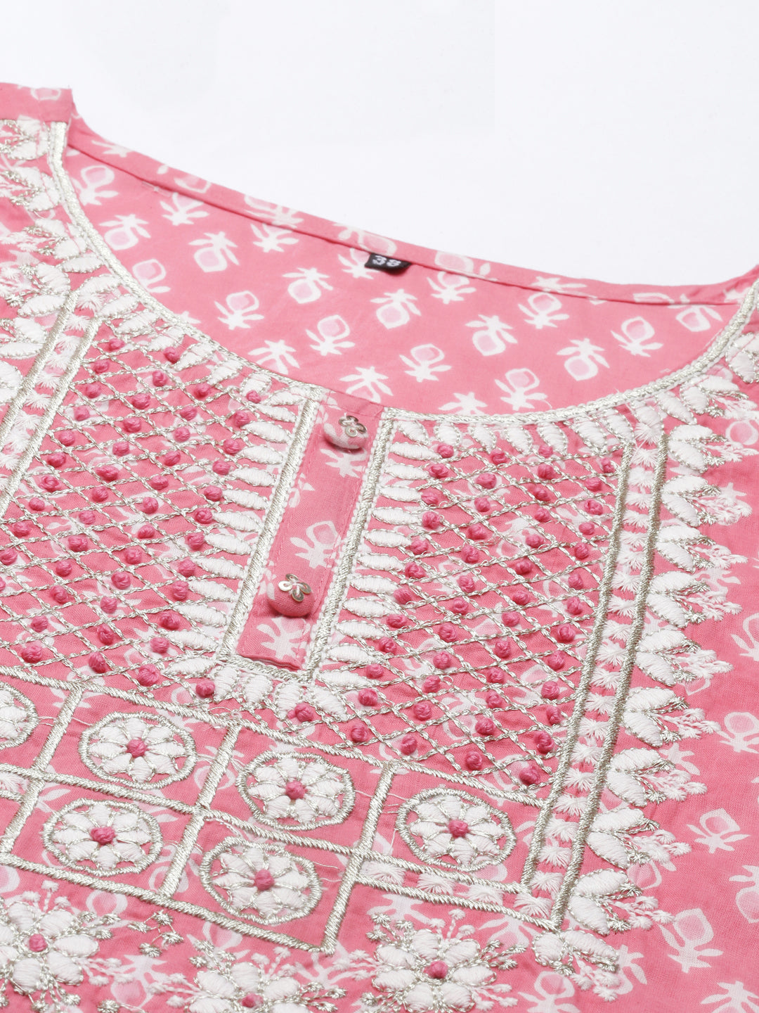 Neerus Pink rayon printed kurti - side view