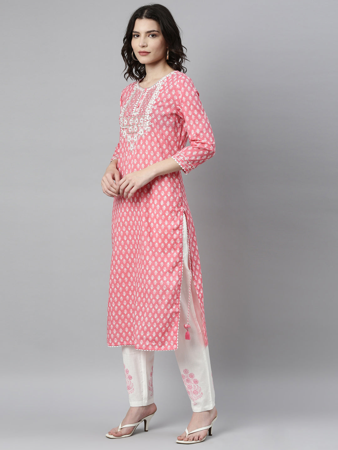 Neerus Pink rayon printed kurti - detail view 1