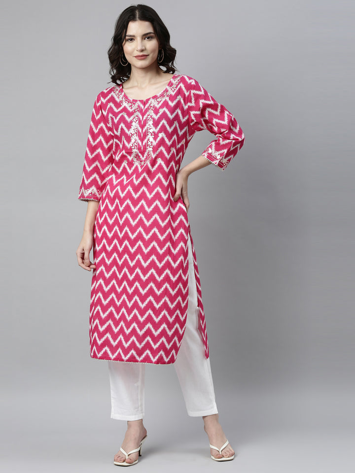 Neerus Rani Pink Color Cotton Fabric Kurta