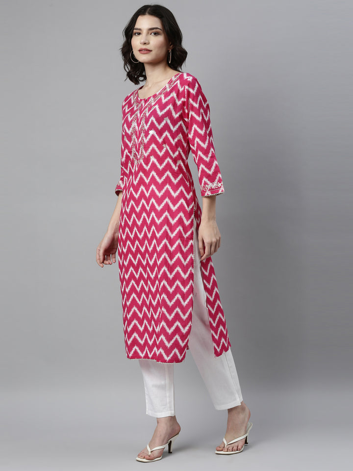 Neerus Rani Pink Color Cotton Fabric Kurta