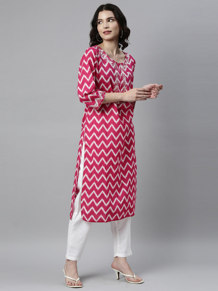 Neerus Rani Pink Color Cotton Fabric Kurta