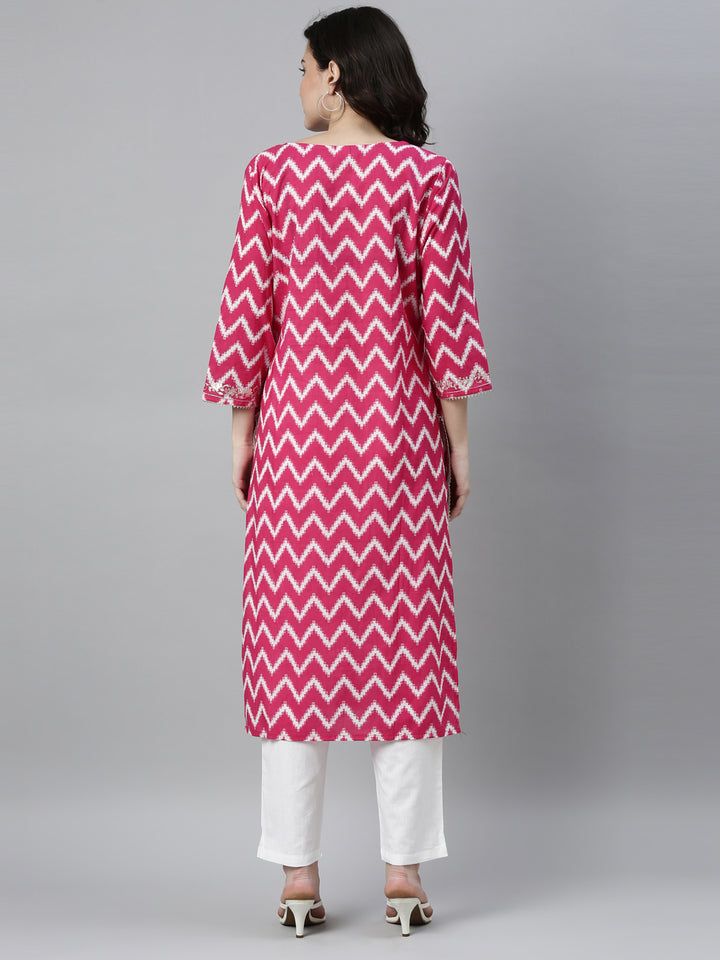 Neerus Rani Pink Color Cotton Fabric Kurta