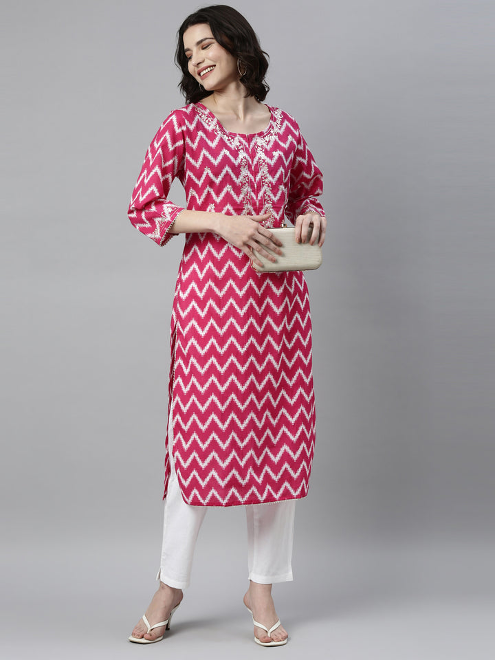 Neerus Rani Pink Color Cotton Fabric Kurta
