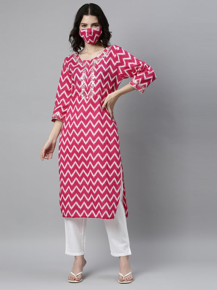 Neerus Rani Pink Color Cotton Fabric Kurta