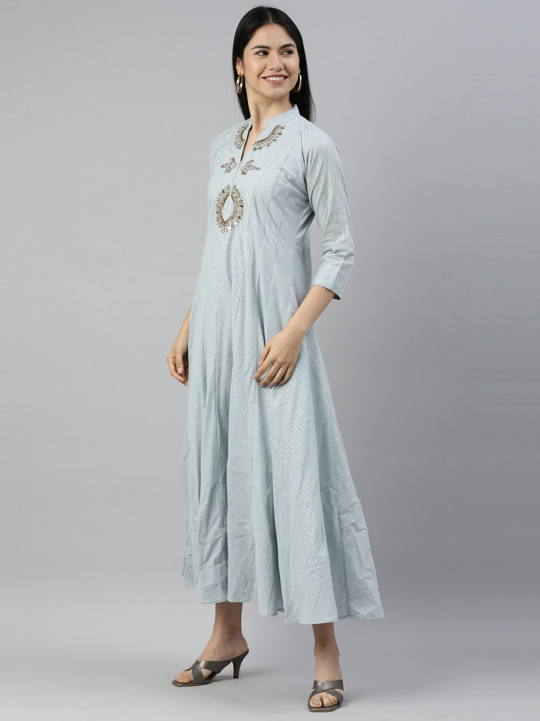 Neerus Grey Color Lorex Fabric Kurta