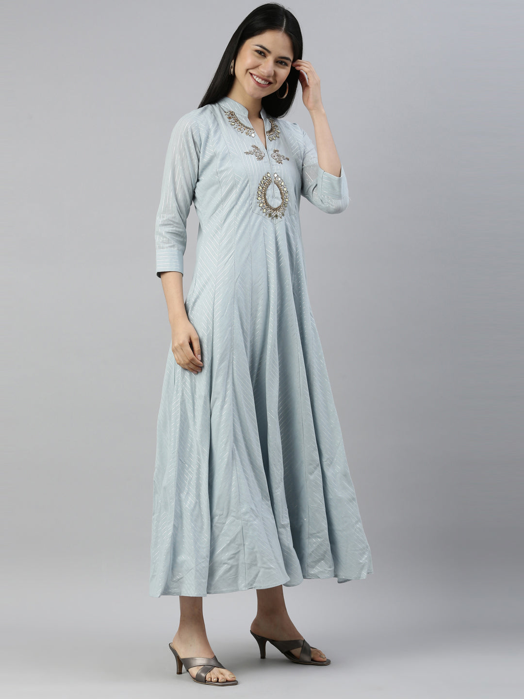 Neerus Grey Color Lorex Fabric Kurta