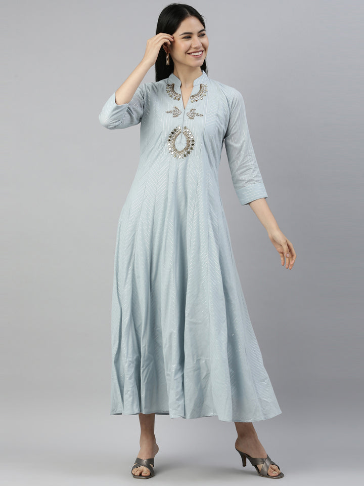 Neerus Grey Color Lorex Fabric Kurta