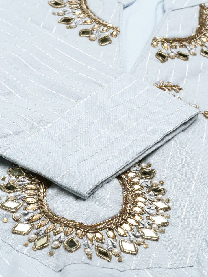 Neerus Grey Color Lorex Fabric Kurta