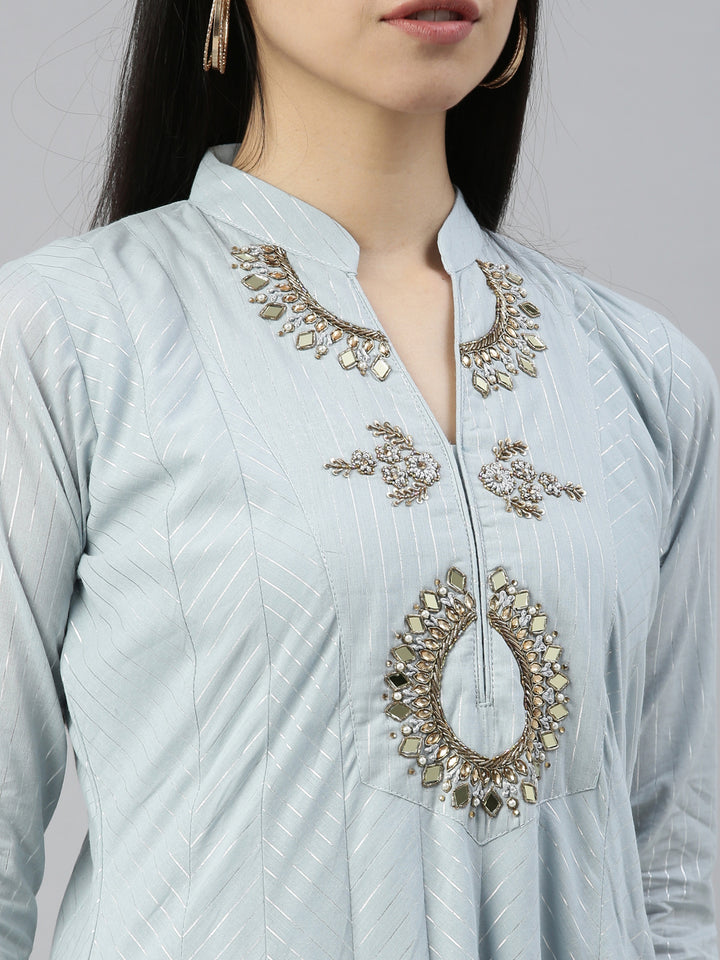 Neerus Grey Color Lorex Fabric Kurta