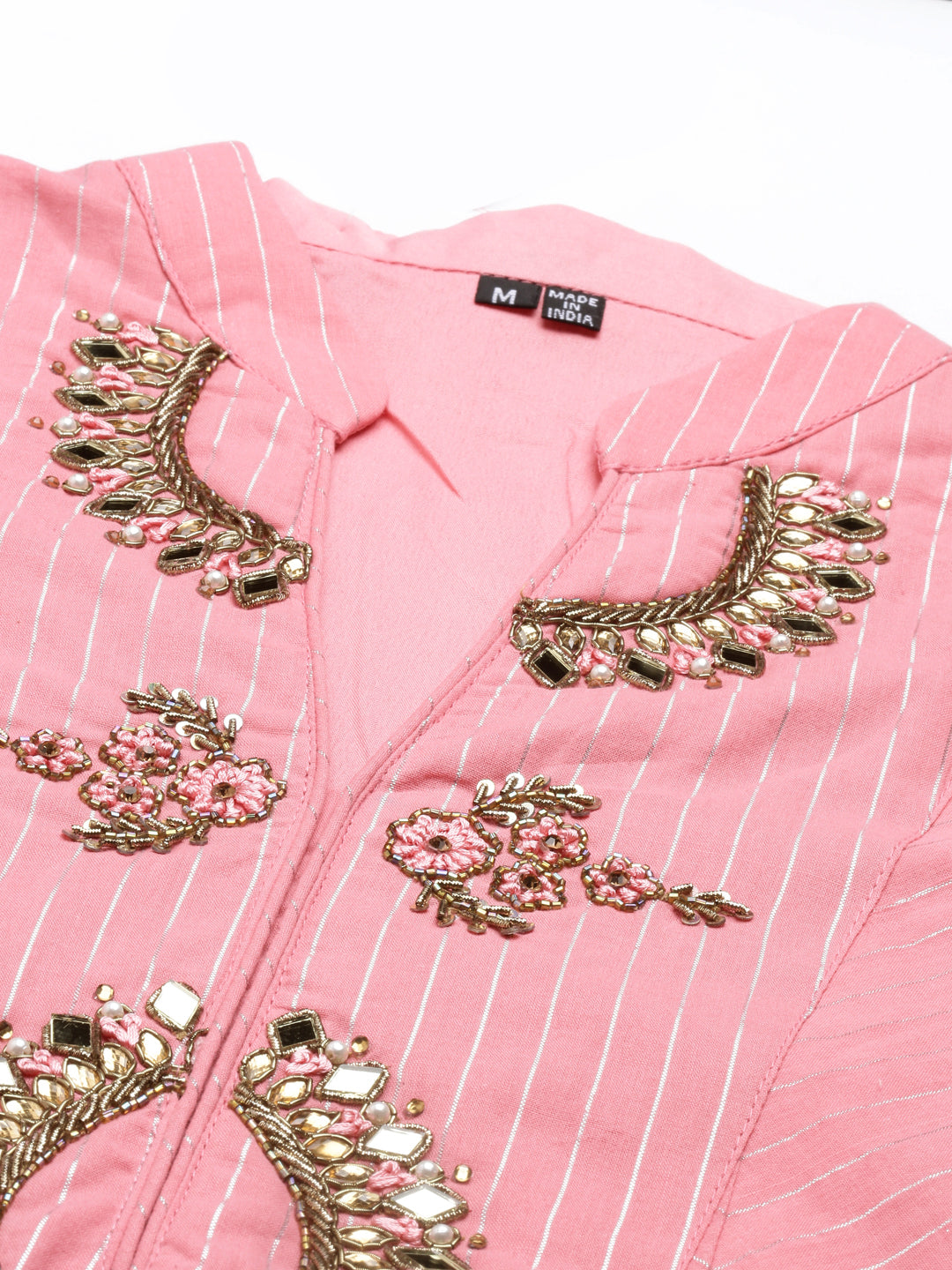 Neerus Pink Color Lorex Fabric Kurta