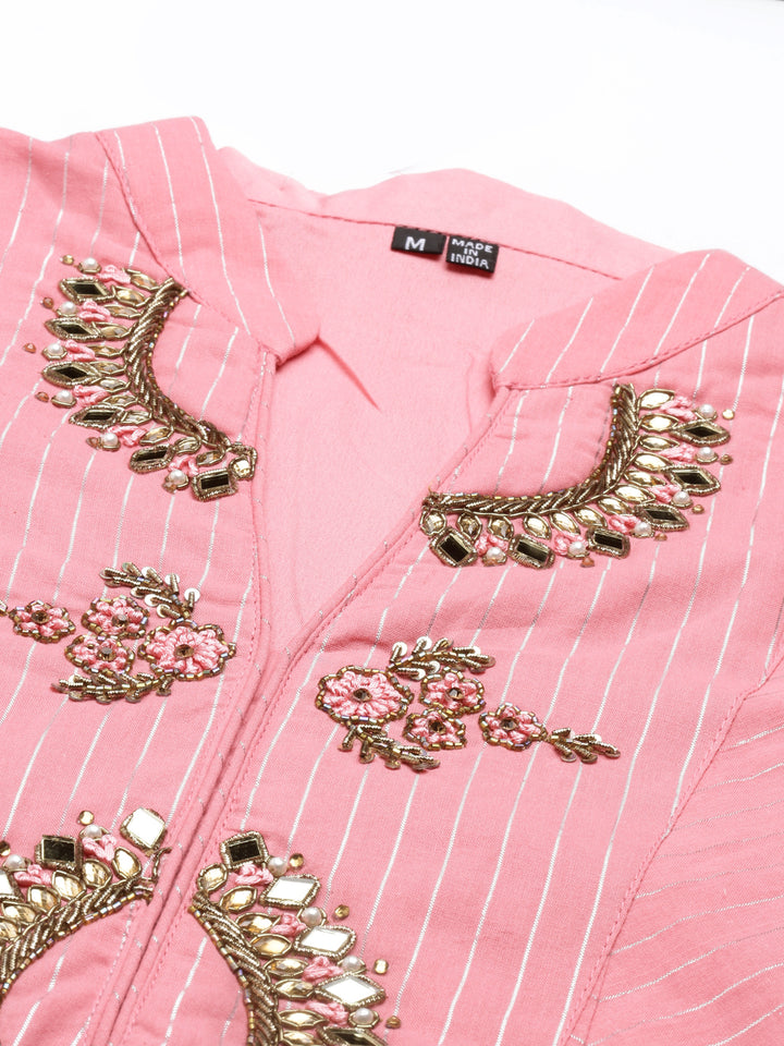 Neerus Pink Color Lorex Fabric Kurta