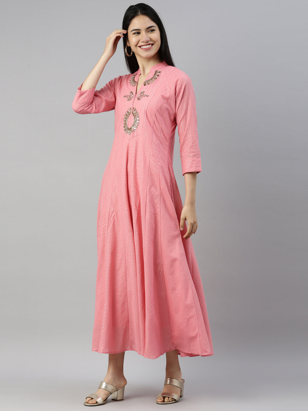 Neerus Pink Color Lorex Fabric Kurta