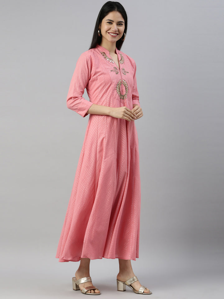 Neerus Pink Color Lorex Fabric Kurta