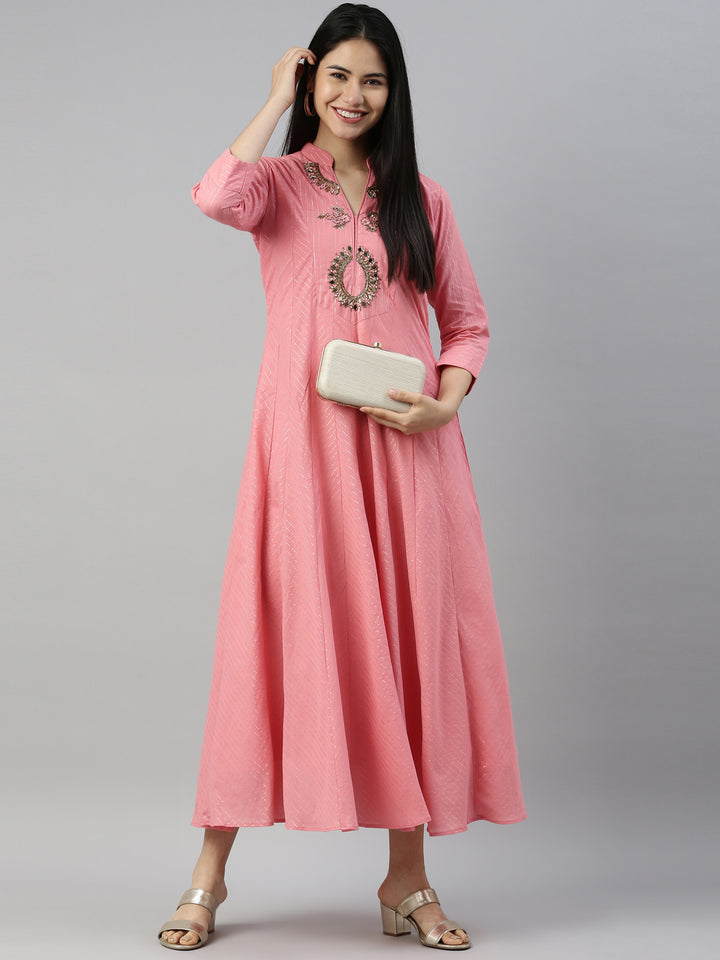 Neerus Pink Color Lorex Fabric Kurta