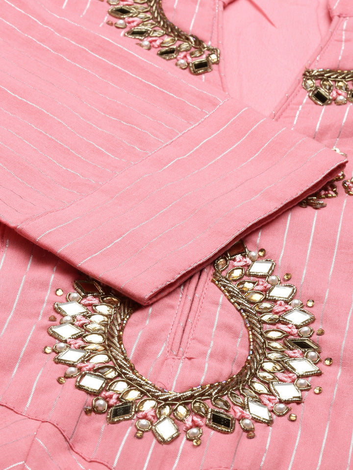 Neerus Pink Color Lorex Fabric Kurta