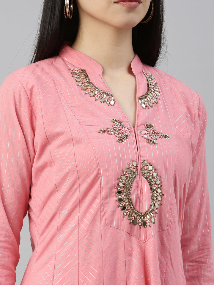 Neerus Pink Color Lorex Fabric Kurta