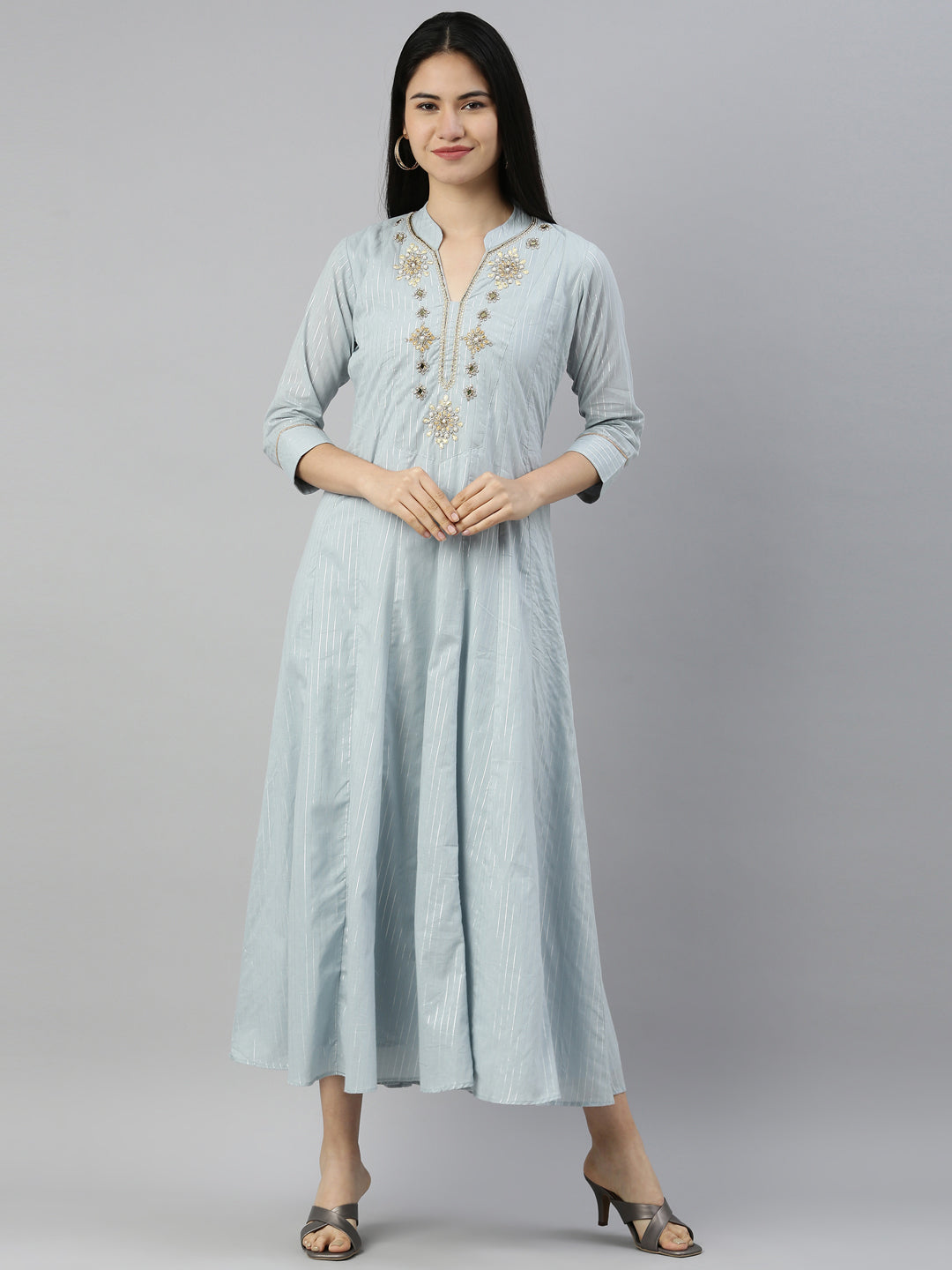 Neerus Grey woven lorex kurti - front view