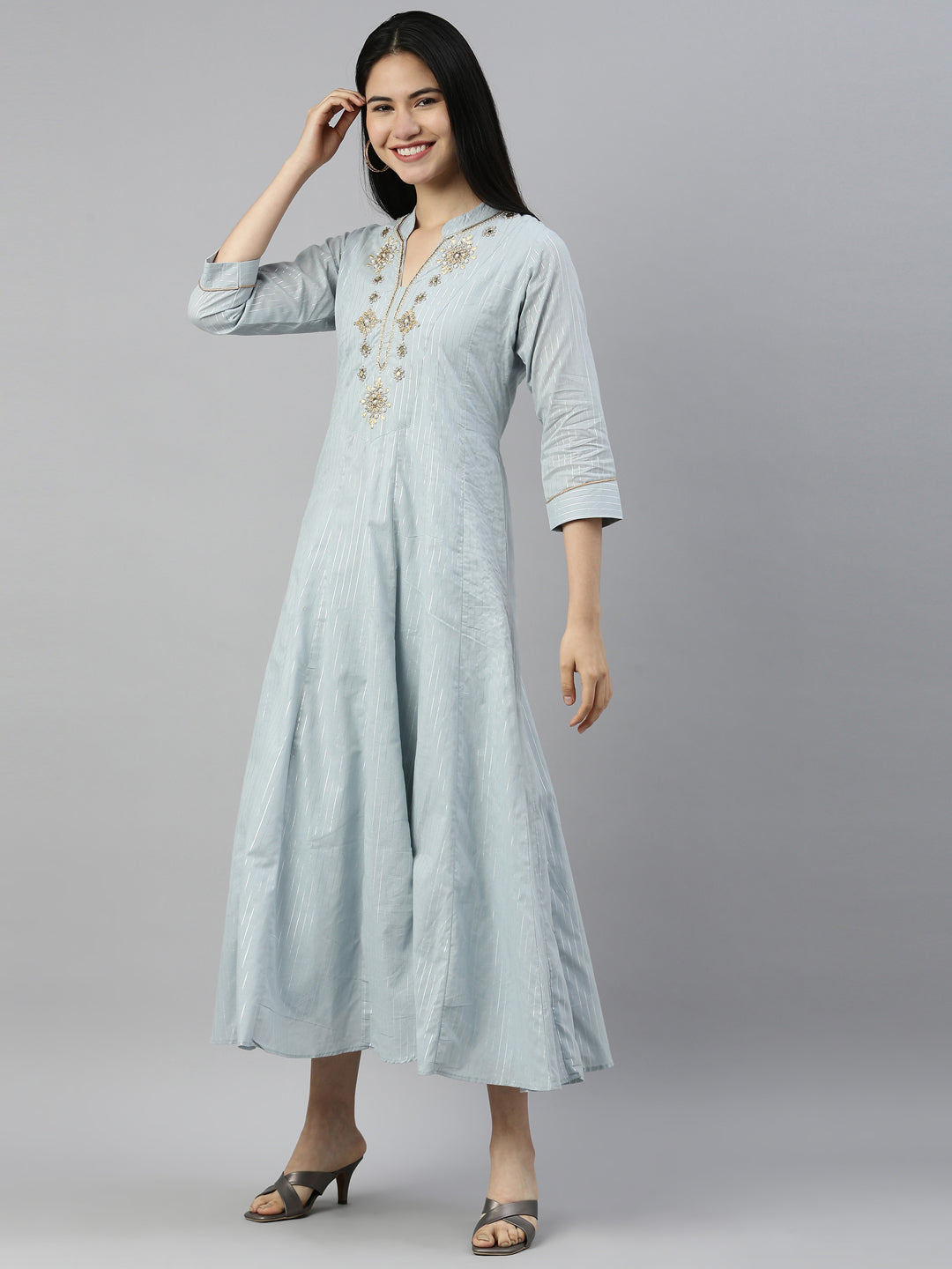 Neerus Grey woven lorex kurti - side view