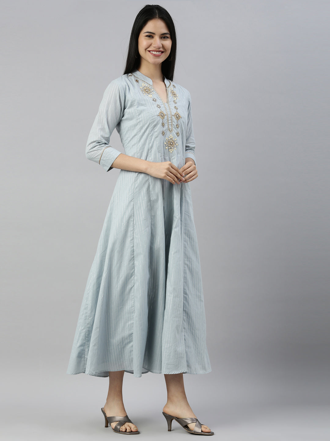 Neerus Grey woven lorex kurti - detail view 1