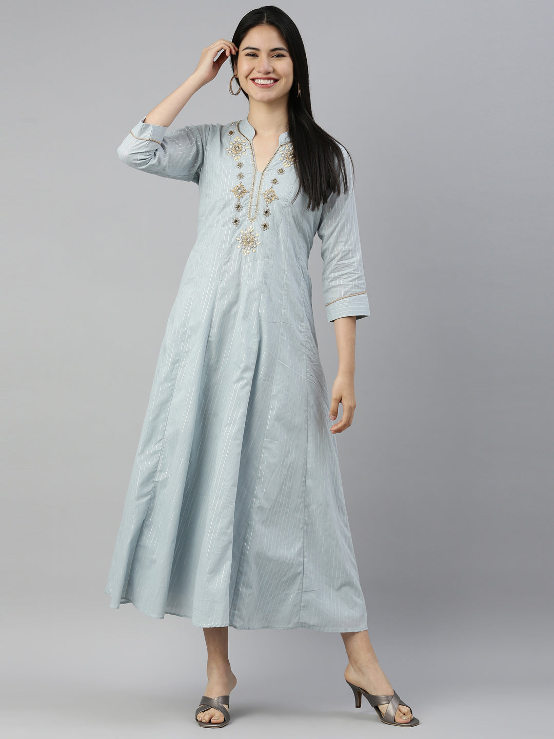 Neerus Grey woven lorex kurti - detail view 3