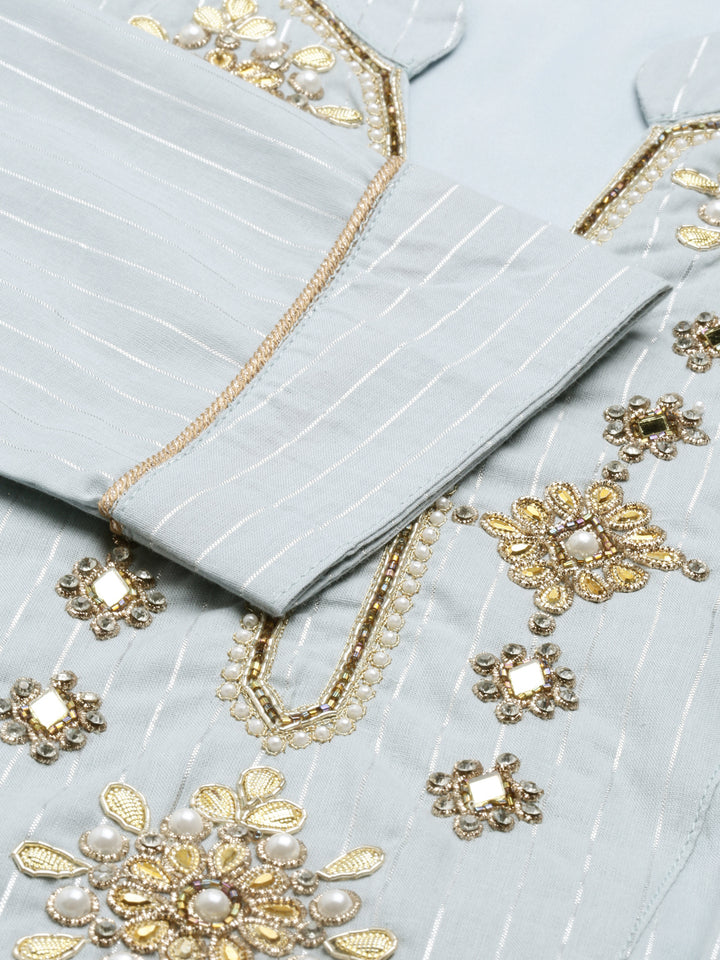 Neerus Grey woven lorex kurti - detail view 4