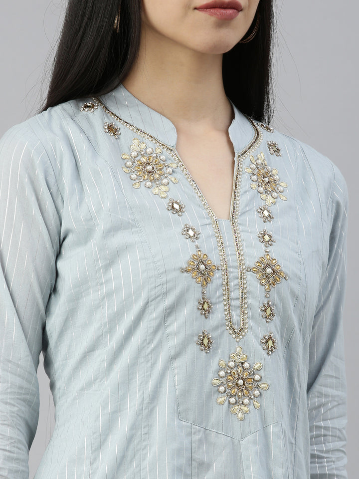 Neerus Grey woven lorex kurti - detail view 6