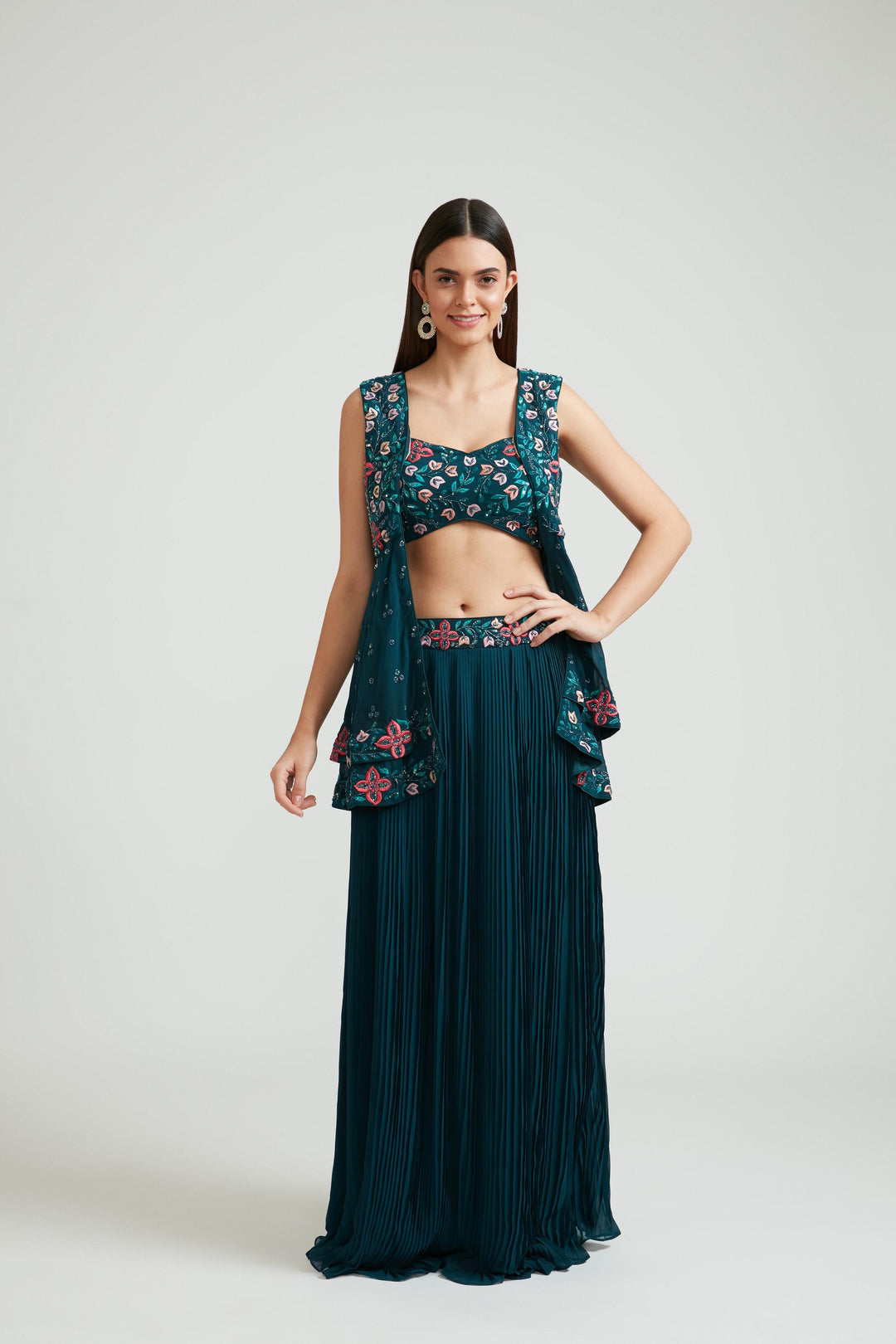 Neerus Peacock Color Georgette Fabric Clothing Set