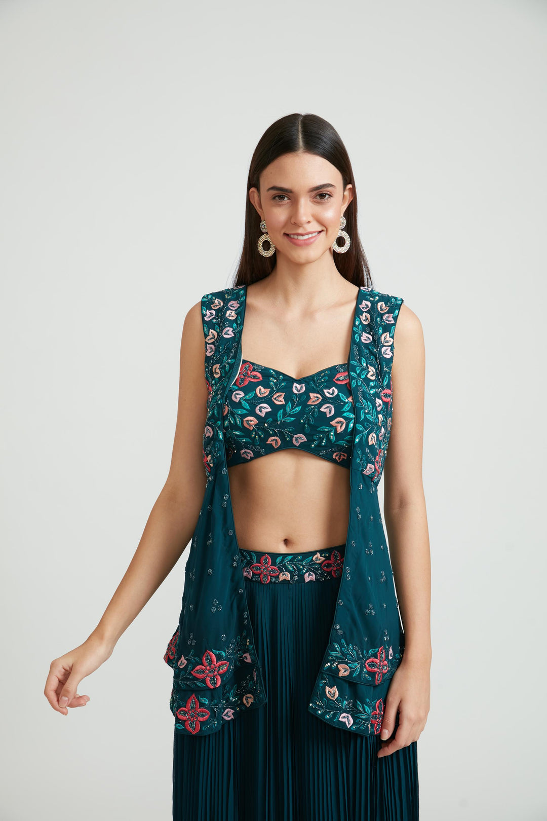 Neerus Peacock Color Georgette Fabric Clothing Set