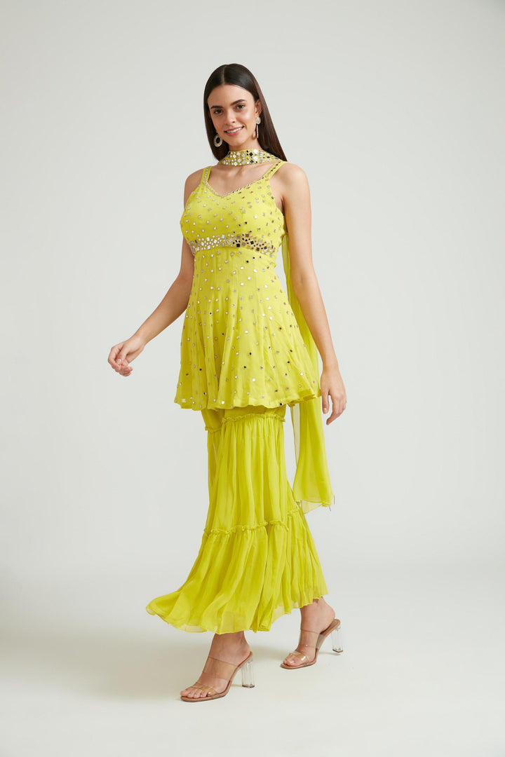 Neerus Lemon Color Georgette Fabric Anarkali Suit Set