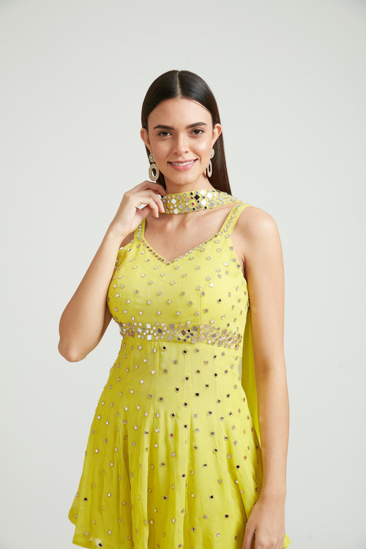 Neerus Lemon Color Georgette Fabric Anarkali Suit Set