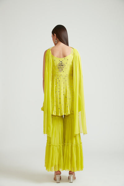 Neeru's Lemon Color Georgette Fabric Anarkali Suit Set