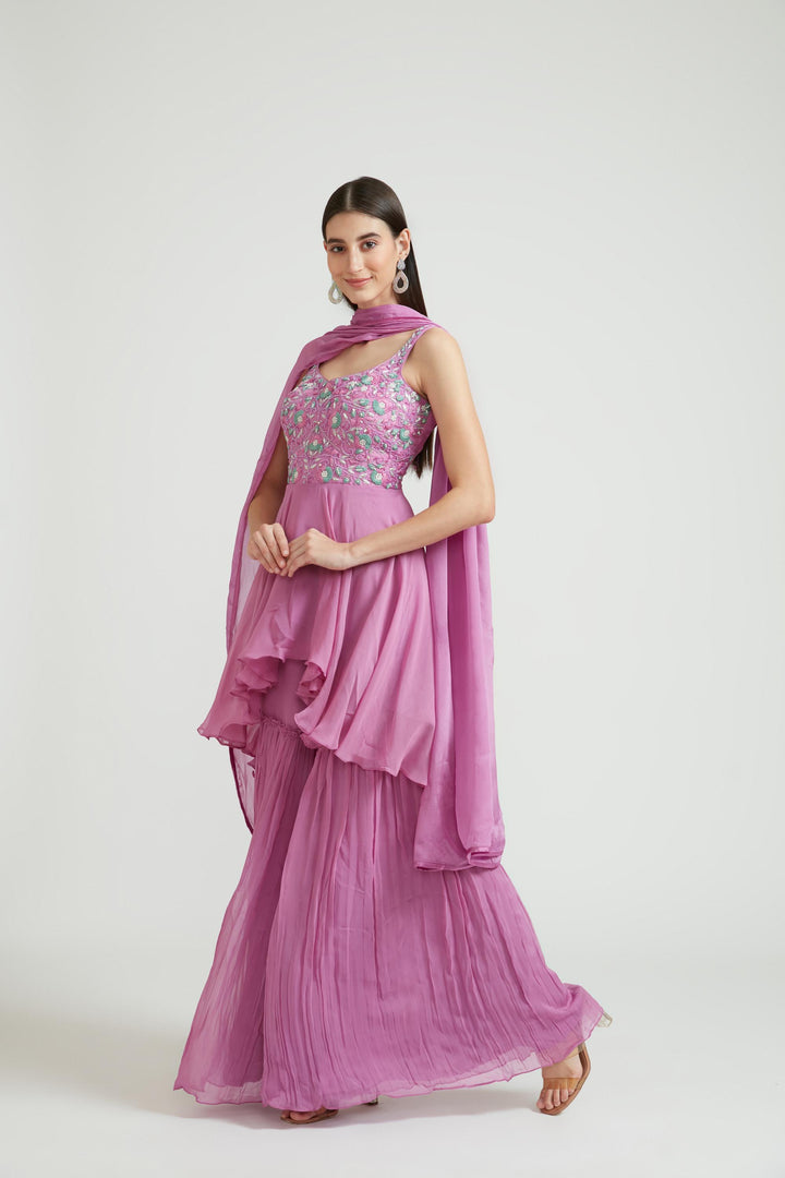 Neerus Lavender Color Georgette Fabric Anarkali Suit Set