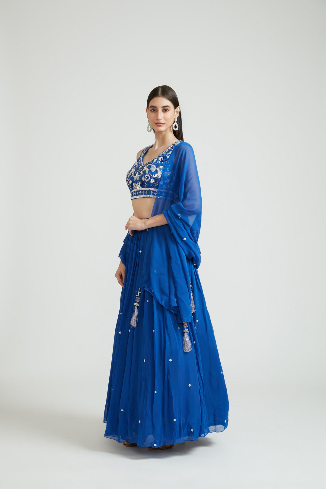 Neerus Royal Blue Color Georgette Fabric Lehenga Choli