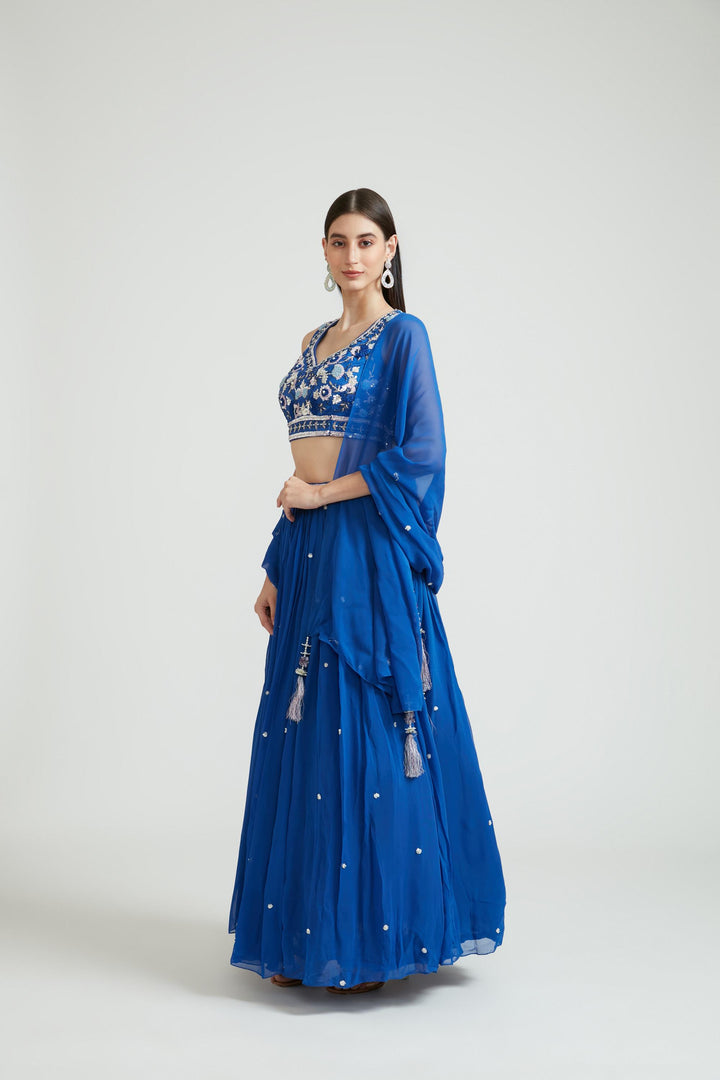 Neerus Royal Blue Color Georgette Fabric Lehenga Choli